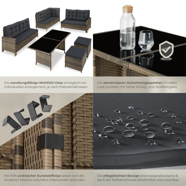 Rattan Lounge tectake Barletta mit Sicherheitsglasplatten für 6 bis 8 Personen natur