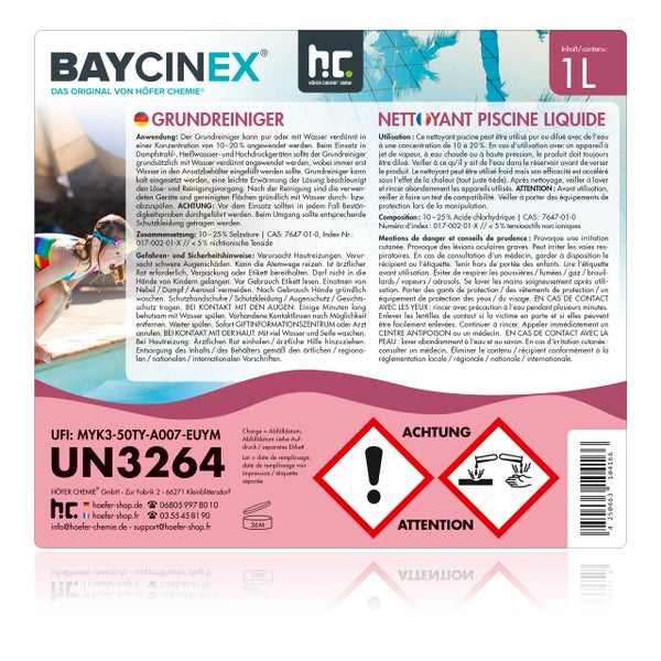 Baycinex Grundreiniger, 1 Liter Flasche, zur Reinigung von Pools und anderen Oberflächen