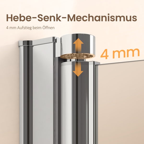 Duschkabinen-Detail mit Hebe-Senk-Mechanismus und 4 mm Anhebung