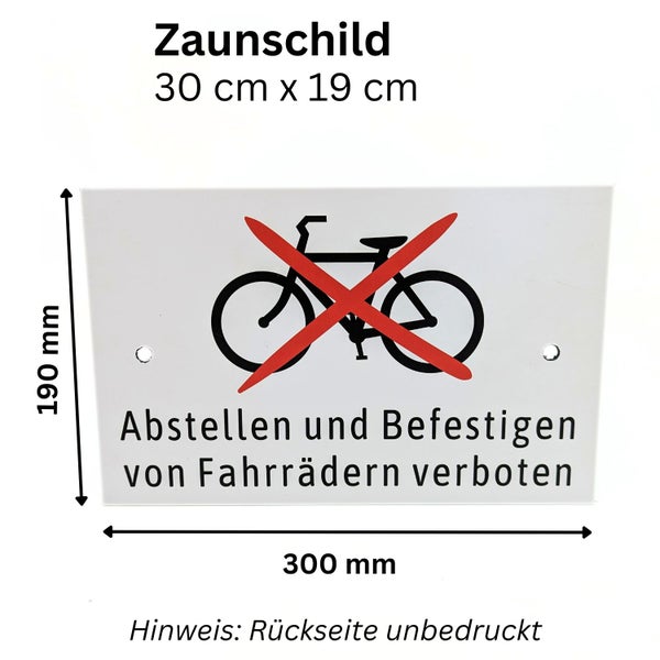 Zaunschild 30 x 19 Zentimeter mit Fahrrad Verbotssymbol