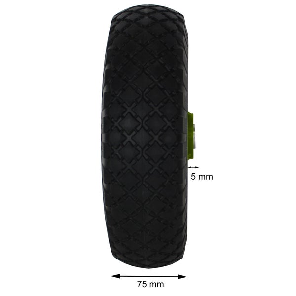 Schwarzes Rad mit einem Durchmesser von 75 mm