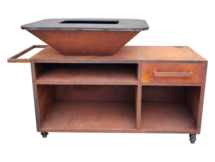 Grilltisch aus Metall mit Schublade und Ablageflächen