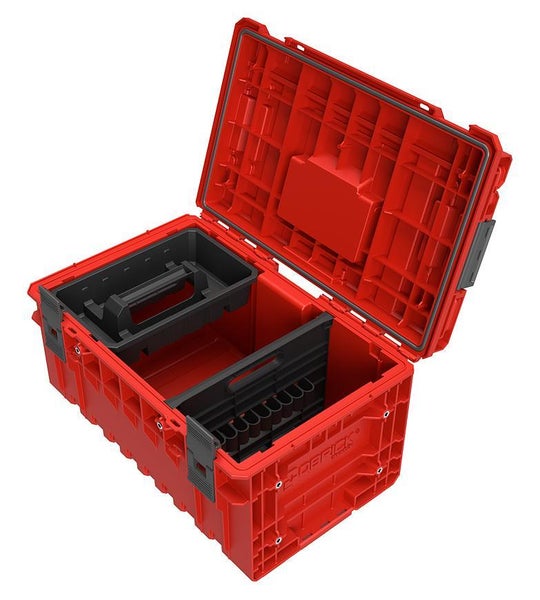 PROREGAL QBRICK Werkzeugkasten One Mit Zusätzlichen Verbindungsstücken HxBxT 38,5 x 58,5 x 30 cm 38 Liter Mit Deckgriff Mit Klemmverschlüsse Rot