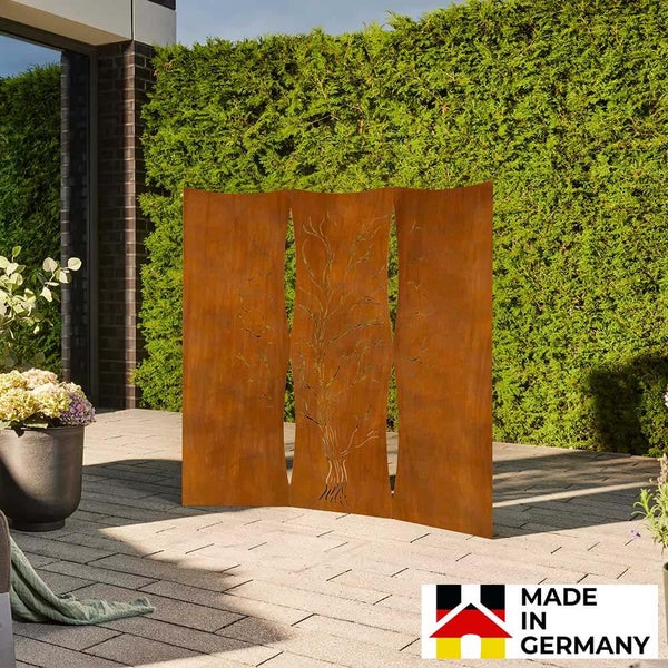 Home Deluxe - Sichtschutz Treeflow - 120 x 41,5 cm - wetterbeschändig, edle Rostoptik I Rostschild, Gartenstecker, Roststecker