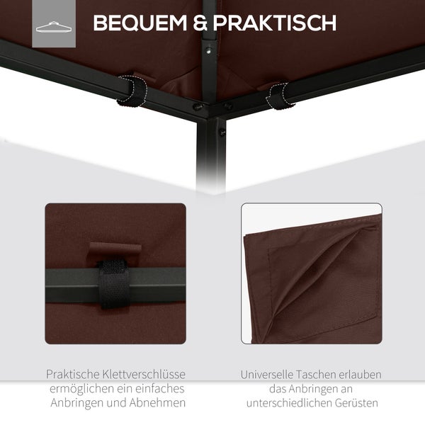 Outsunny Pavillondach, Ersatzdach für Pavillon, 2,98 x 2,95 m, Sonnenschutz Polyester, Kaffee