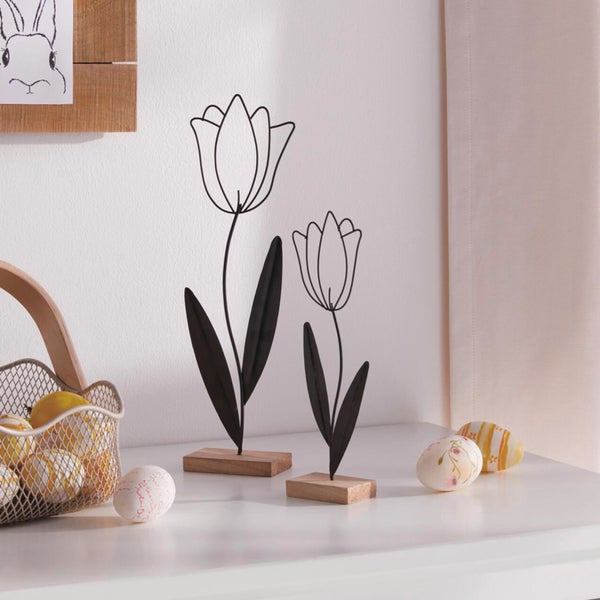 FRANK FLECHTWAREN|Tulpe Modern, 2er Set, 7 x 4 x 22,5 cm, 9 x 4,5 x 31 cm , METALL, MDF