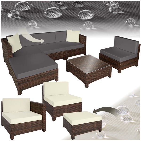 Rattan Lounge tectake  mit Sicherheitsglasplatte mit Aluminiumgestell schwarz/braun