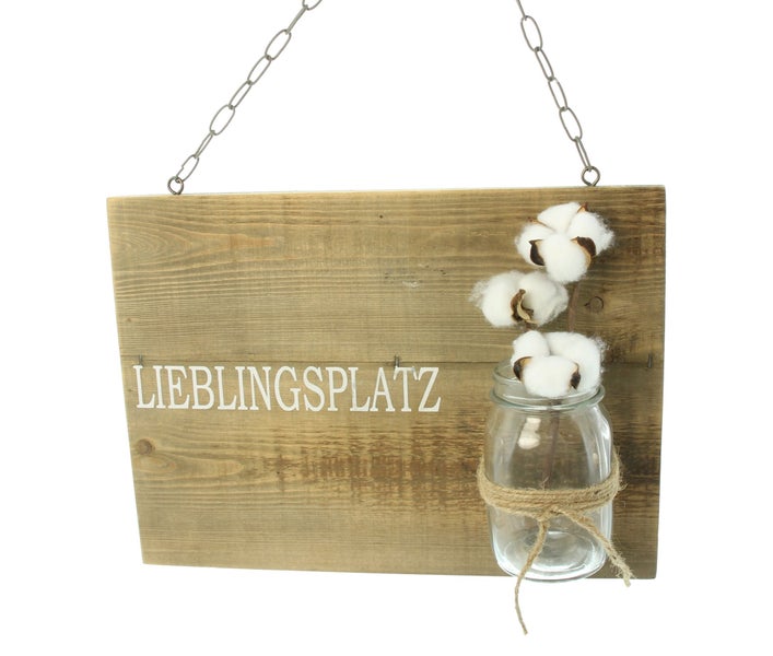 FRANK FLECHTWAREN | Schild Lieblingsplatz, HOLZ, GLAS, METALL, JUTE, 38 x 28 x 12 cm