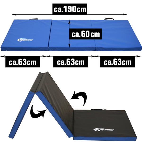 190x60 Klappbare Gymnastikmatte - 5 cm Faltbare Turnmatte Blau Schwarz