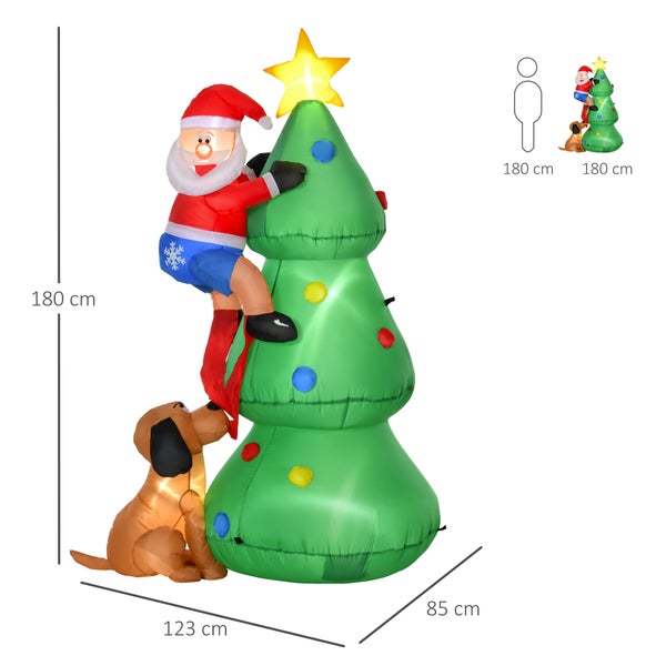 HOMCOM Aufblasbarer Weihnachtsbaum mit Weihnachtsmann und dem Hund, 123 x 85 x 180 cm, Polyester, Grün