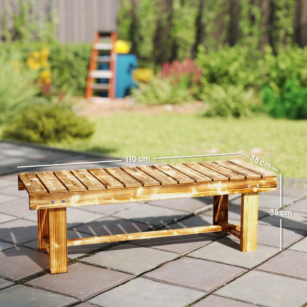 Outsunny Gartenbank, 2-Sitzer Holzbank, Sitzbank, Gartenmöbel, Rustikale Bank, Massivholz, Dunkelbraun, 110 x 38 x 35 cm