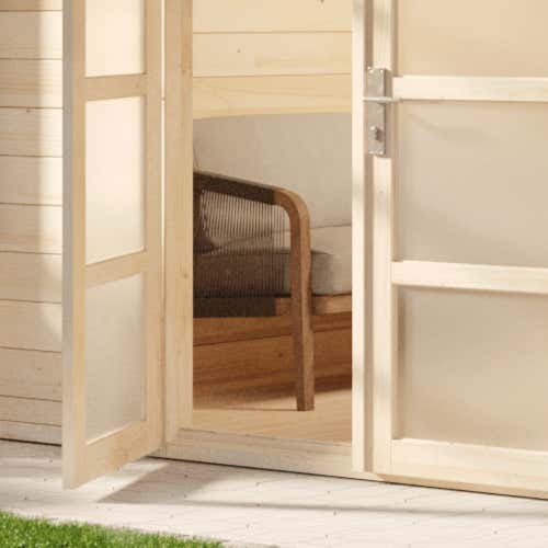 Alpholz Gartenhaus Modern-E Gartenhaus aus Holz in Pinie, Holzhaus mit 44 mm Wandstärke, Blockbohlenhaus mit Montagematerial imprägniert 4,7x3,2m