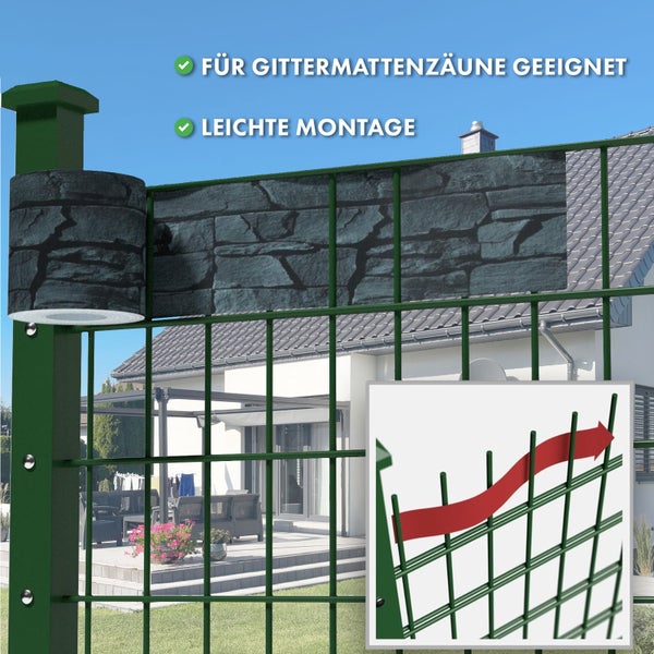 FLOORDIREKT PVC Sichtschutzstreifen 19 cm x 35 m für Gartenzäune Blickdicht Schiefer