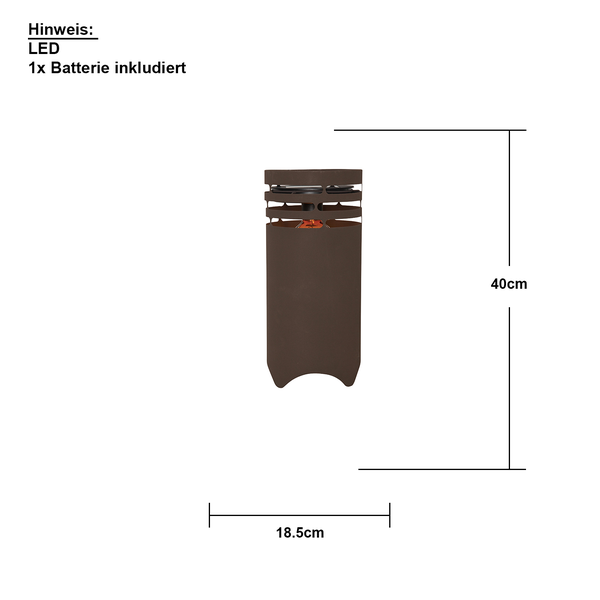 Dekorative Gartenfackel mit LED und Batterie, Abmessungen 40 x 18,5 cm