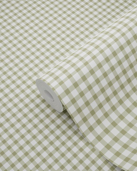 Rolle Tapete mit einem grün-weißen Karomuster.