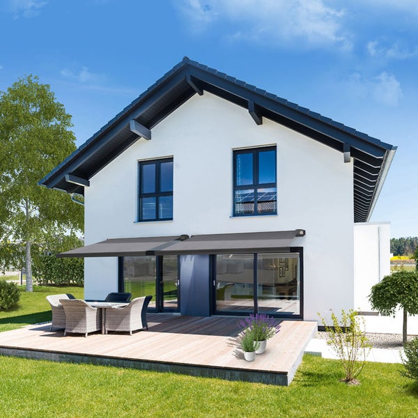Home Deluxe - LED Vollkassettenmarkise ELOS - Anthrazit, 395 x 300 cm - inkl. Wind- und Sonnensensor, Fernbedienung, Handkurbel, Montagematerial I Terrassenüberdachung Sonnenschutz Windschutz