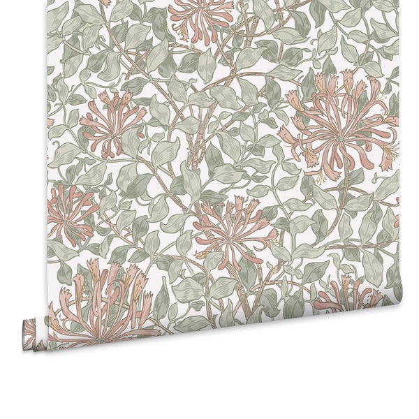 Tapete mit floralem Muster und Geißblatt Motiven in einem klassischen Design