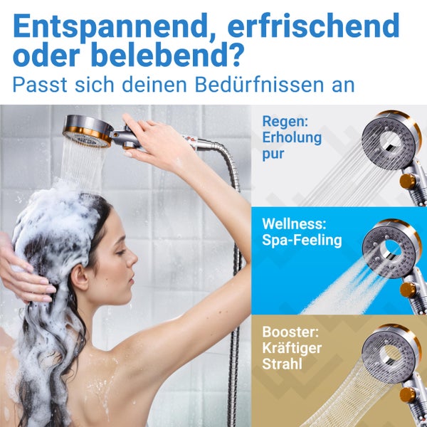 LOBENSWERK Duschkopf mit Filter [3 Modi - inkl. Booster] Duschkopf wassersparend mit Mineralperlen | Handbrause, Duschbrause, shower head für die Dusche inkl. Ersatzteile
