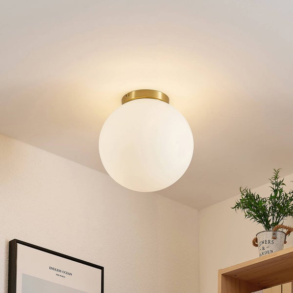 Lindby Deckenlampe Meriala in Weiß aus Glas (1 flammig, E27) - Deckenleuchte Lampe Wohnzimmerleuchte