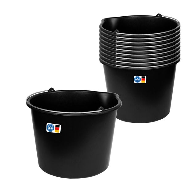 BigDean 10x Baueimer 12l - Mörteleimer mit Ausguss - Eimer für Baustelle & Garten - Stabiler Wasserkübel, Betoneimer mit Skala, Blauer Engel, Made in Germany