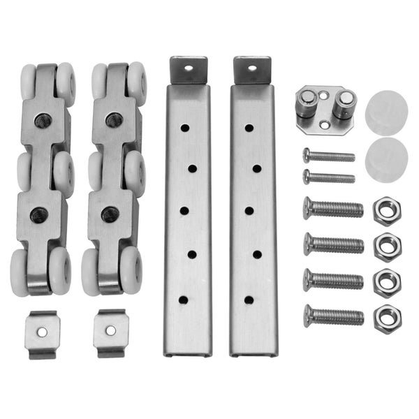 Set aus Schiebetürbeschlägen für Glasschiebetüren inklusive Rollen Laufschienen und Montagematerial aus Metall