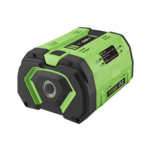 EGO Power Plus 56 Volt Arc Lithium Akku mit 10,0 Amperestunden, grün-schwarzes Gehäuse.