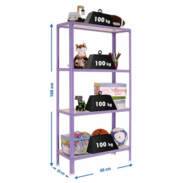 PROREGAL Wohnregal Living Koala Wood mit 4 Fachböden HxBxT 160 x 80 x 30 cm Fachlast 150 kg Lila/Weiß