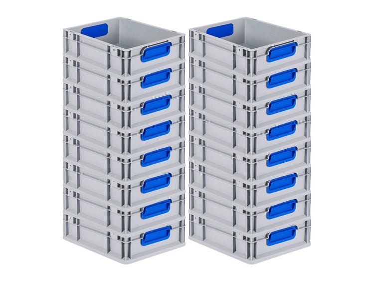 PROREGAL Spar Set 16x Eurobox Nextgen Color HxBxT 12 x 30 x 40 cm 11 Liter Griffe Blau Geschlossen Glatter Boden Eurobehälter Transportbox