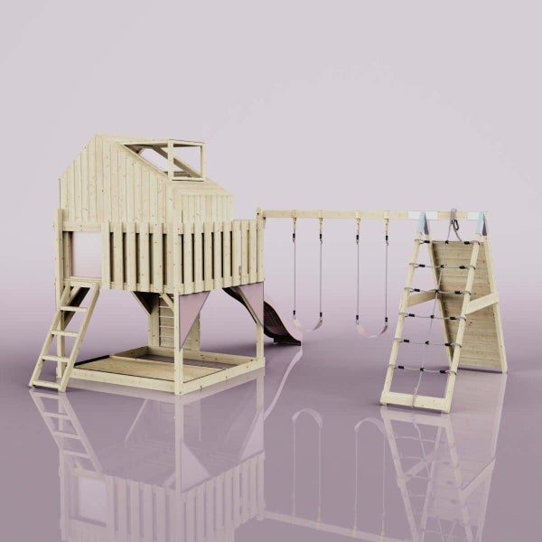 OutdoorToys Spielturm Oscar aus Holz in Rosa Kinderschaukel