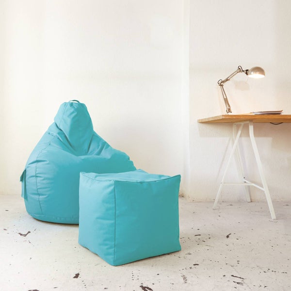 Green Bean Sitzsack-Hocker 40x40x40cm mit EPS-Perlen Füllung - Fußhocker Fußkissen Sitz-Pouf für Sitzsäcke - Bodenkissen für Kinder und Erwachsene - Fußablage Sitzkissen Sitzhocker Türkis