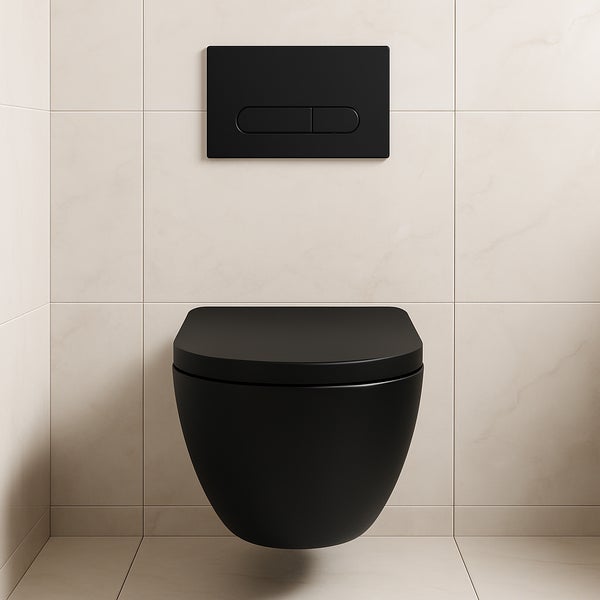 Wandhängendes WC mit Betätigungsplatte im Badezimmer