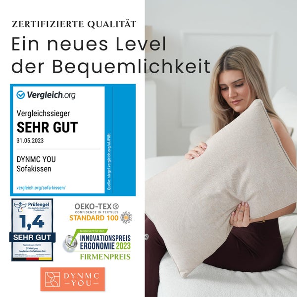 DYNMC you Modernes Sofakissen Set 40x60 mit weichem Oeko-TEX-Baumwoll-Bezug - Bequeme Dekokissen mit mittelharter Füllung - Perfekt als dekoratives Rückenkissen - Premium Couchkissen groß Beige
