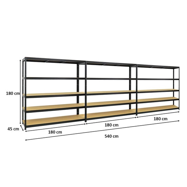 PROREGAL Mega Deal 3x Schwerlastregal Giant Elephant HxBxT 180 x 180 x 45 cm Fachlast 200 kg Schwarz