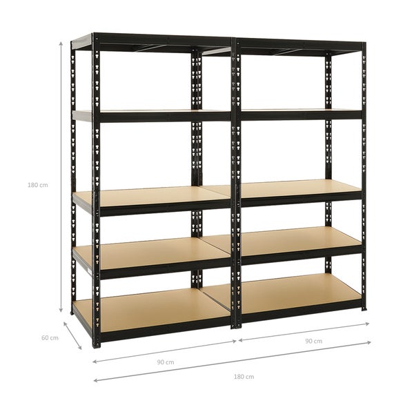 PROREGAL Mega Deal 2x Schwerlastregal Tiger HxBxT 180 x 90 x 60 cm Fachlast 265 kg 5-Ebenen Schwarz