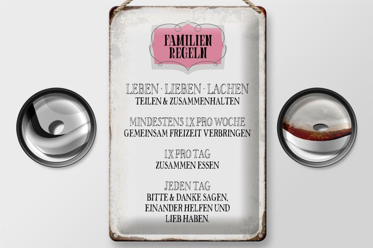 Blechschild Spruch 20x30cm Familien Regeln leben lieben
