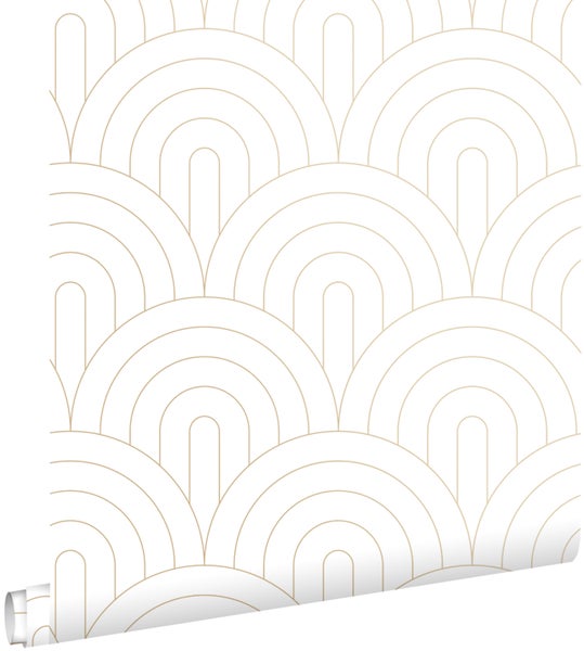 ESTAhome Tapete Art Decó Muster Weiß und Gold - 53 cm x 10.05 m - 139215