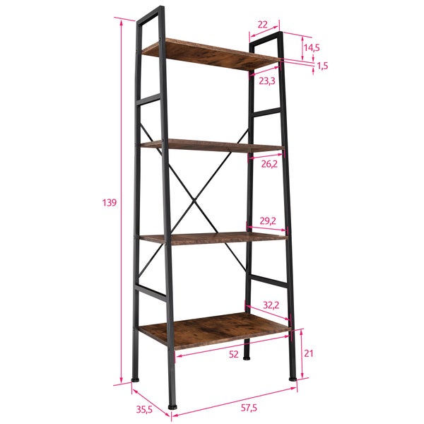 Leiterregal tectake Newcastle inklusive Kippschutz, 57,5 x 35,5 x 139 cm Industrial Style Industrial Holz dunkel, rustikal