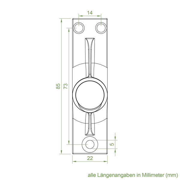 Geiger Gelenklager 45°- G029 | Grundplatte 22 x 85 mm | Kurbelzapfen 12,9 mm | 6 mm Sechskant - Länge 300 mm