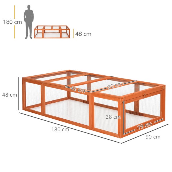 PawHut Hasenstall Kaninchenstall aus Tannenholz Winterfest Hasenkäfig mit aufklappbar Dach 180x90x48 cm Kaninchenkäfig Outdoor Kleintierstall für Kleintiere Hasen Kaninchen Meerschweinchen Orange