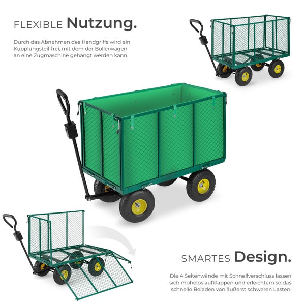 Bollerwagen tectake  Belastbarkeit 544 kg mit klappbaren Seitenwänden grün