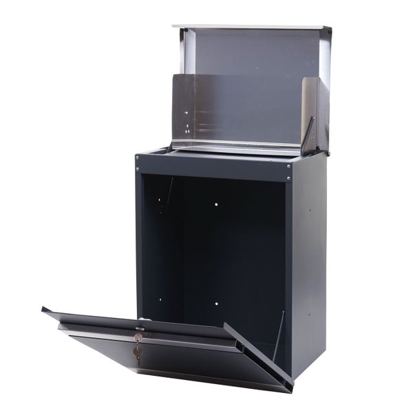 Briefkasten mit geöffneter Entnahmetür und Einwurfklappe