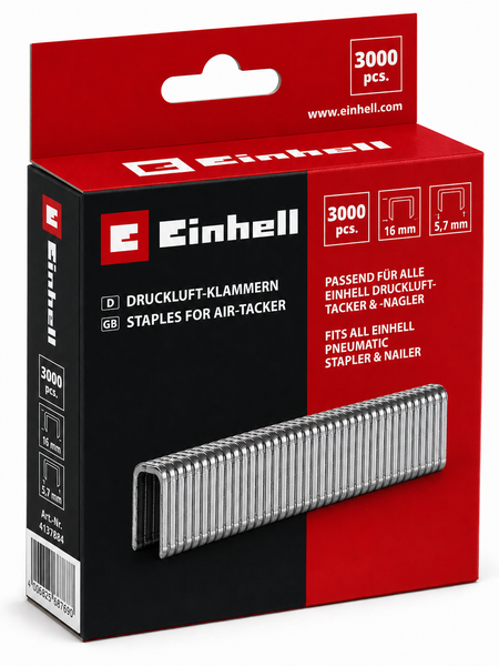 Einhell Druckluftklammern 3000 Stück 16 Millimeter Länge 5,7 Millimeter Breite für Drucklufttacker