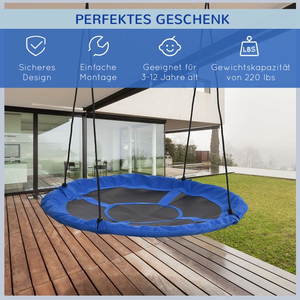 Outsunny Nestschaukel Ø110 cm, Hängeschaukel bis 100 kg, verstellbar Kinderschaukel, Kinderschaukel Garten-Schaukel Tellerschaukel für 3-12 Jahre Kinder, Blau