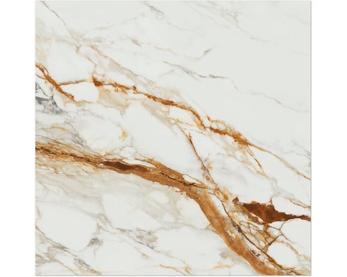 Quadratische Fliese mit Marmoroptik und braunen Adern