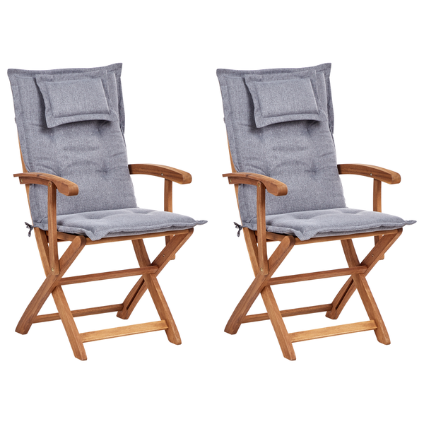 Set mit 2 Stühlen und Sitzkissen MAUI II Akazienholz Grau