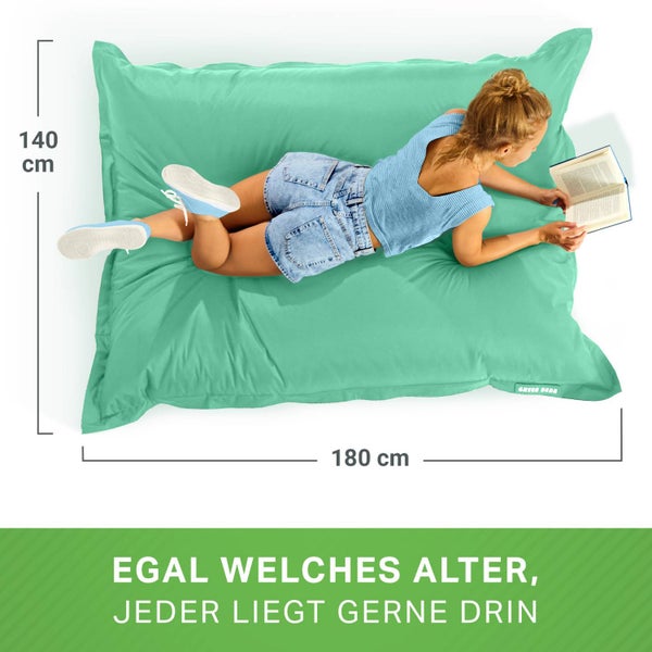 Green Bean Sitzsack XXL 140x180cm 380 Liter Kinder & Erwachsene Bean Bag EPS Perlen Füllung Riesensitzsack Groß Draußen Outdoor Liegekissen Waschbar Wetterfest Lounge Sitzkissen Bodenkissen Mint Grün