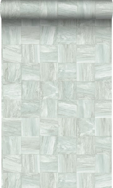 Origin Wallcoverings Tapete quadratische Holzstücke Hell Graugrün - 53 cm x 10.05 m - 347516