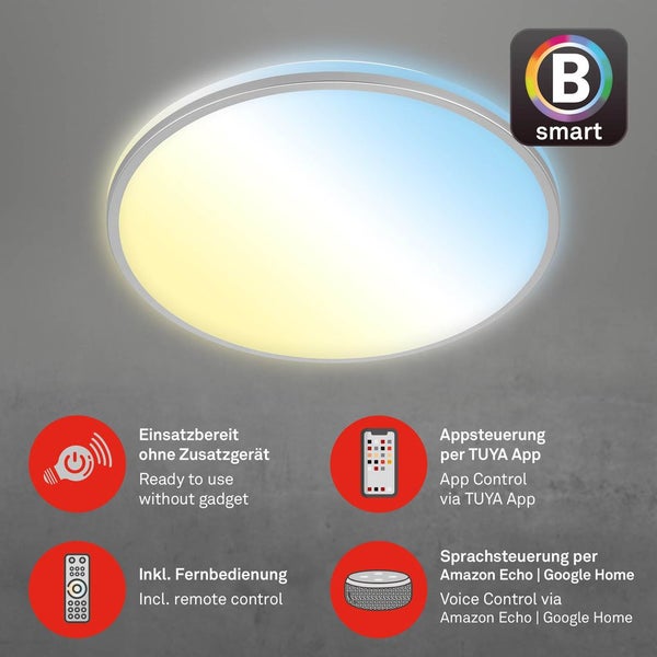 LED Deckenleuchte CCT WiFi Bluetooth App 42 W silber Metall-Kunststoff Briloner