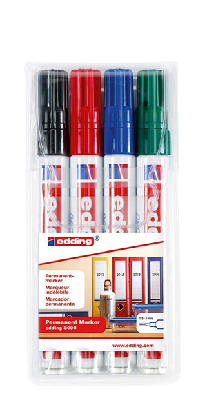 edding 3000 Permanentmarker, 1,5-3mm, 4er Set