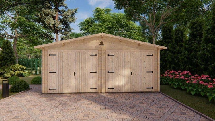 Alpholz Holzgarage David-44 Garage aus Holz in natur, Unterstellplatz mit 44 mm Wandstärke Fertiggarage imprägniert 6,3x6,3m